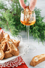 Italian cantuccini biscuits and a glass of wine