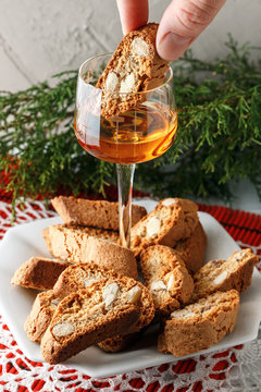 Italian cantuccini biscuits and a glass of wine