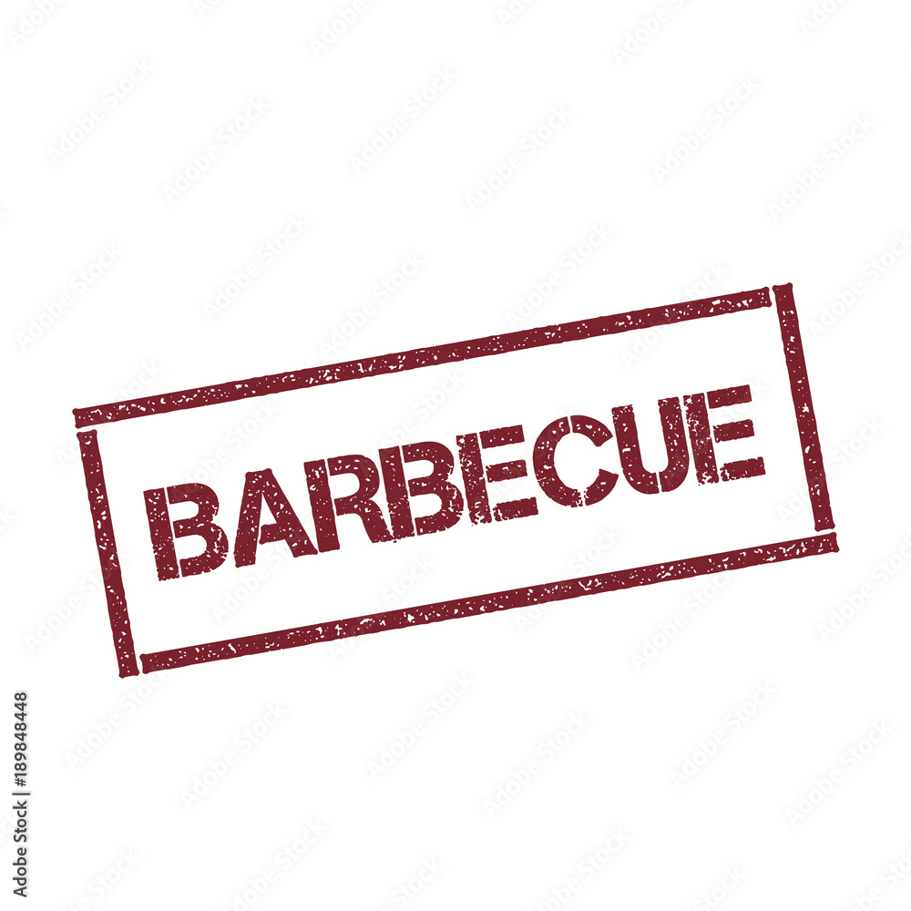 Poster barbecue rectangular stamp. textured red seal with text isolated on white background, vector illustr