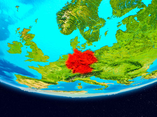 Satellite view of Germany in red