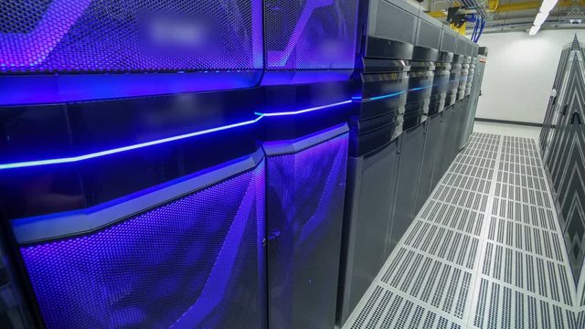 room with rows of server hardware in data center timelapse hyperlapse