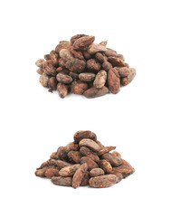 Pile of cocoa beans isolated