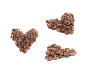 Heart shape made of cocoa beans isolated