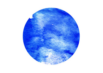 Abstract watercolor stain, blot. Blue color on white isolated background. Round shape, for the logo, for your design, postcards and other things. Beautiful art background. Blue sky.