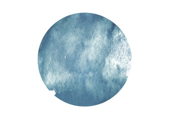 Abstract watercolor stain, blot. Blue color on white isolated background. Round shape, for the logo, for your design, postcards and other things. Beautiful art background. Blue sky.