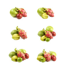 Pile of tropical fruits isolated