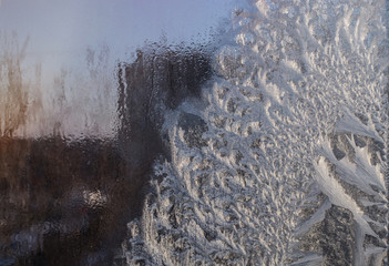 natural frosty pattern on winter window.
