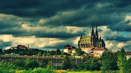 The icons of the Brno city's ancient churches, castles Spilberk. Czech Republic- Europe. HDR - photo.