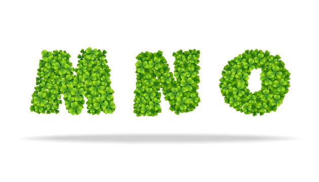 Alfavit from the leaves of the clover. Letters MNO.