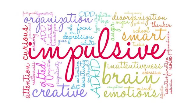 Impulsive ADHD Animated Word Cloud on a white background. 