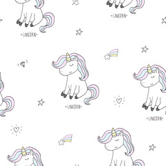 cute unicorn on a pink backgroun. vector pattern