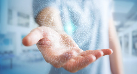 Businessman using digital network connection sphere 3D rendering