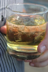Whiskey and ice in glass