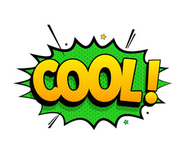 Comic lettering cool. Vector bright cartoon illustration in retro pop-art style. Comic text sound effects. EPS 10.