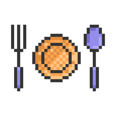 Outlined pixel icon of  tableware. Fully editable