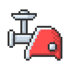 Outlined pixel icon of electric meat chopper. Fully editable