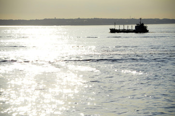東京湾の貨物船