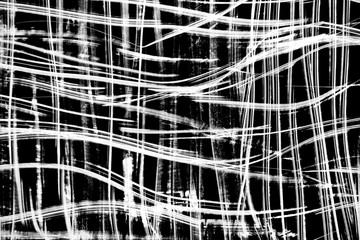 Black and white creative background. Abstract curved white lines and spots on black. Design element of interior or other ideas.