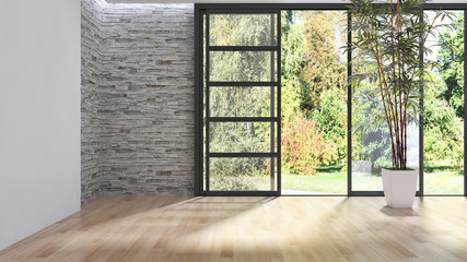 Modern bright interiors 3D rendering illustration