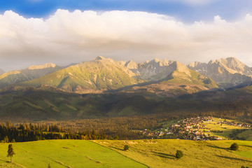 Mountain sunset - Tatras - high mountain in Europe. View from Poland side. North faces.