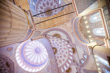 ISTANBUL, TURKEY - JAN 13, 2018: Interior of the Sultanahmet Mosque (Blue Mosque) in Istanbul