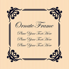 Vintage decorative frame. Elegant ornamental template for design of birthday and greeting card, wedding invitation with place for text. Vector illustration