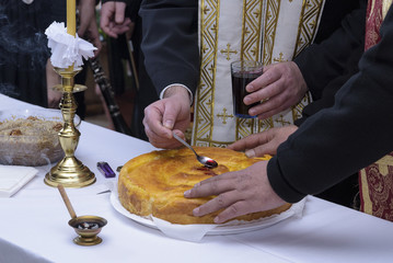 cutting Orthodox pancakes, church customs, Serbia