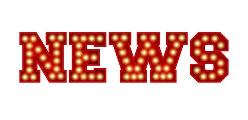 News word made from red vintage lightbulb lettering isolated on a white. 3D Rendering