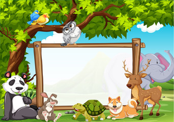 Board template with wild animals in zoo