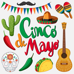 Cinco de mayo card template with mexican hat and food