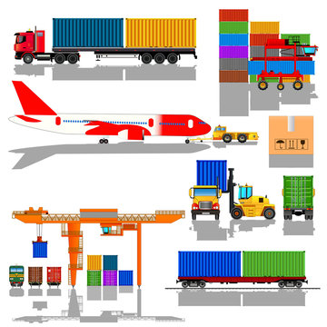 Freight cargo transport icons set, vector