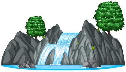 Waterfall with two big trees