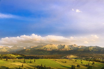 Obraz premium Mountain sunset - Tatras - high mountain in Europe. View from Poland side. North faces.