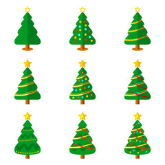 Christmas Tree Flat Icon Vector Illustration Set