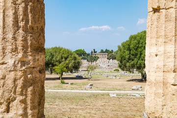 Classical greek temple at ruins of ancient city Paestum, Italy