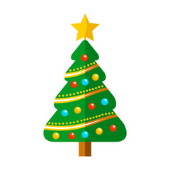 Decorated Christmas Tree With Balls Illustration