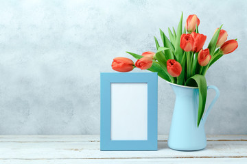 Tulip flower bouquet and photo frame