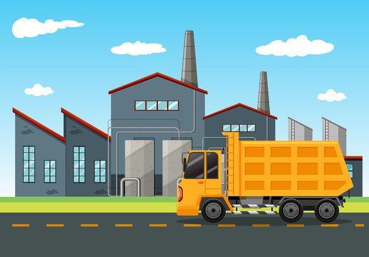 Factory scene with dumping truck