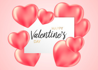 Valentine's Day card with heart shaped air baloons. Vector illustration