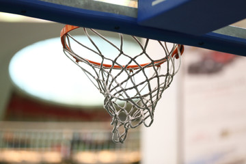 Basketball hoop on the background of a shopping centre
