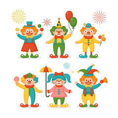 Cute clown character design set