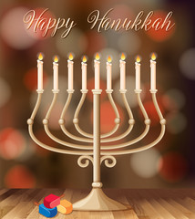 Happy Hanukkah card template with candleholder with lights