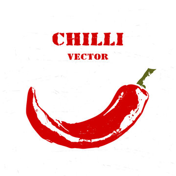 Chilli rough stylized print. Vector logo.