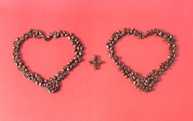 Two Hearts Composed of Coffee Beans