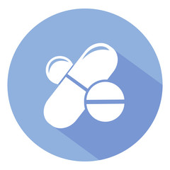 Drugs and Pills on blue background, Medical pill, Tablet symbol. Vector Illustration.