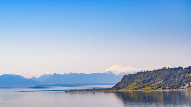 Lake and Mountain Landscape, Chiloe Island, Chile
