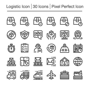 logistic line icon set
