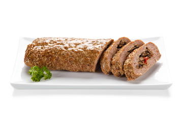 Stuffed meat on white background
