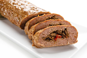 Stuffed meat on white background