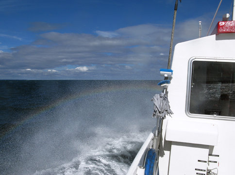 Seafaring: On board of a small excursion and fishing boat on the Kattegat Sea